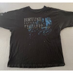 Relentless Defender Black Graphic T-shirt Fortune Favors Prepared‎ L Distressed